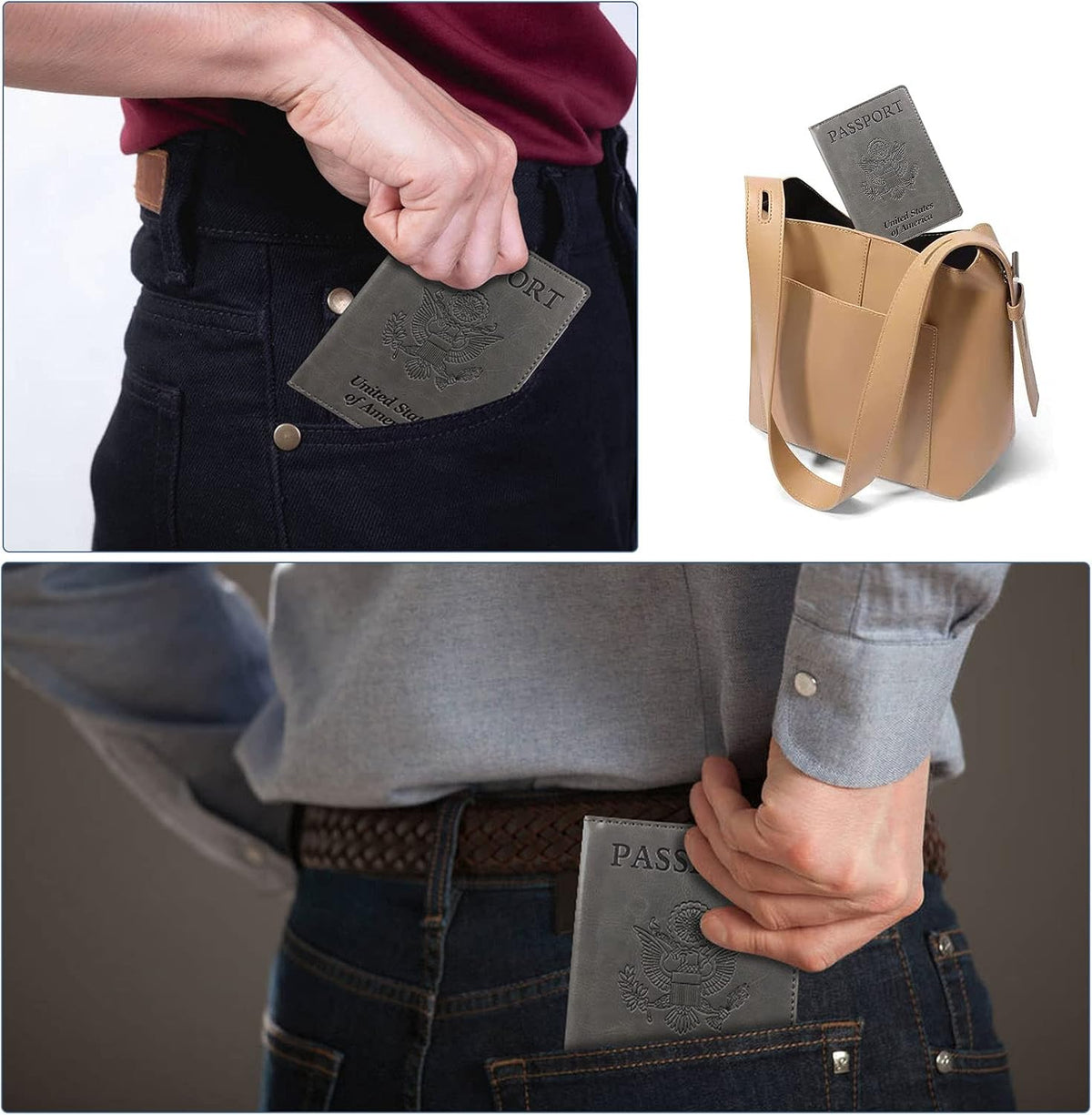 Funda para Pasaporte Cartera con Bloqueo RFID Cuero Ranura para Tar...