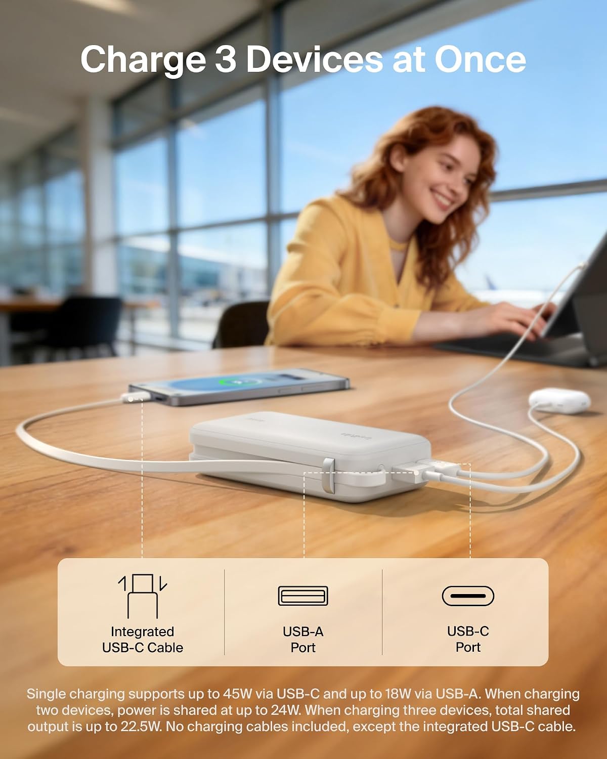 Belkin 10000mAh 45W Cargador portátil Power Bank con cable USB C in...