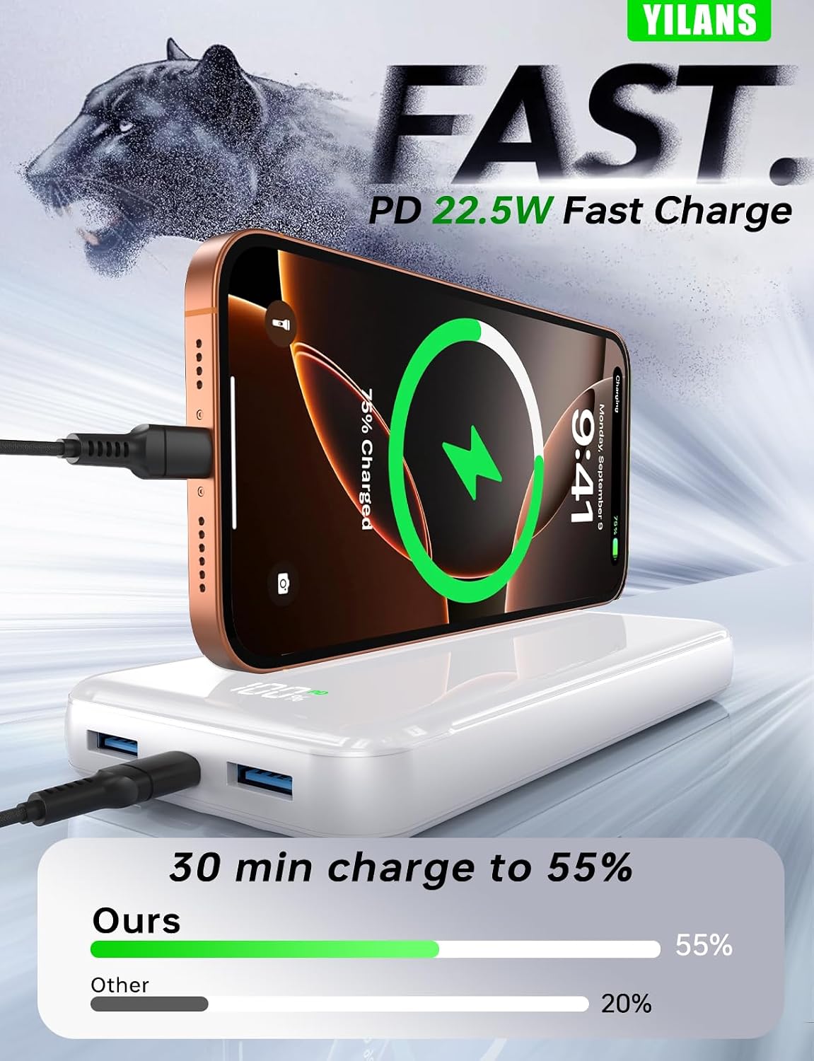 Cargador portátil, cargador de batería de 50000 mAh, cable integrad...