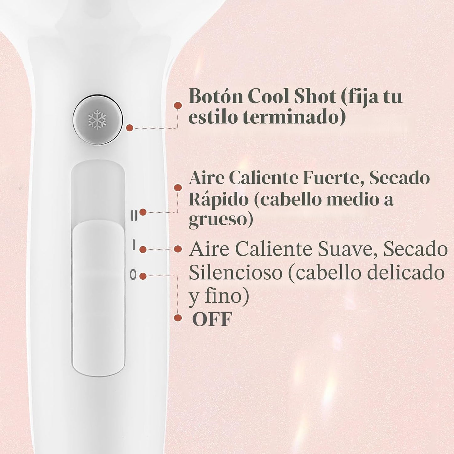 Secador de pelo compacto 1875W con difusor y concentrador, color bl...