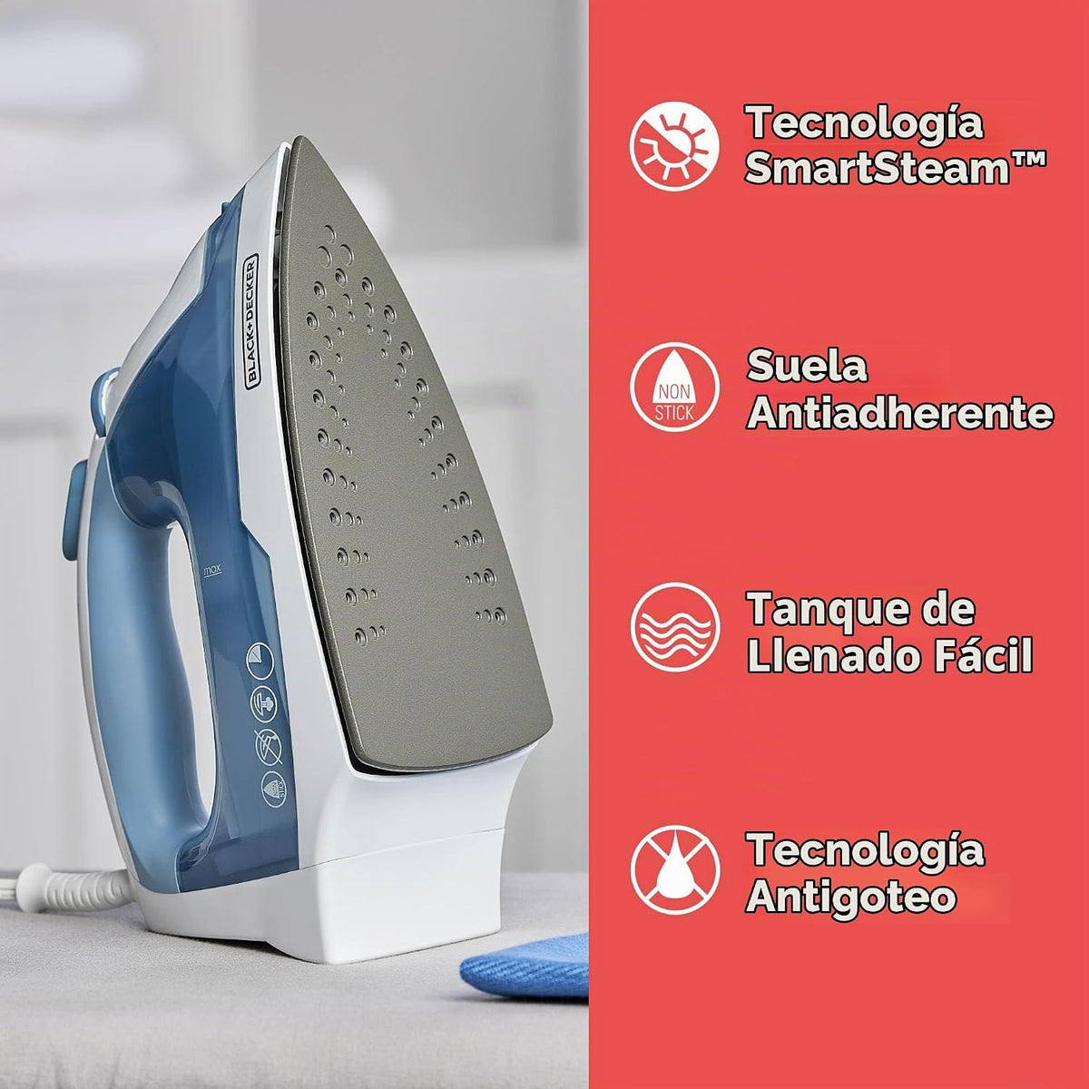 Fácil plancha de vapor antiadherente BLACK+DECKER IR40V compacta co...