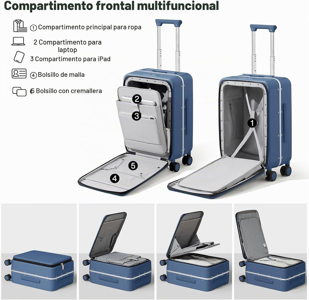 Maleta mixi con ruedas giratorias, maleta de viaje con marco de alu...