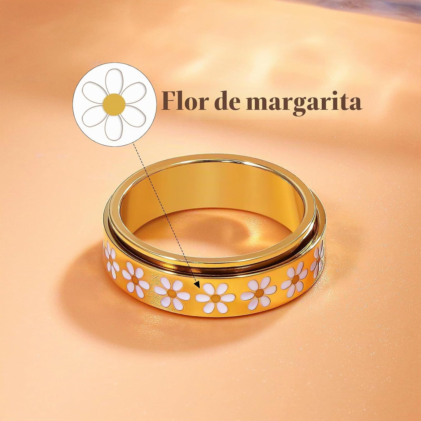Sfloemm Anillo Daisy Fidget para Alivio de la Ansiedad - Banda Gira...