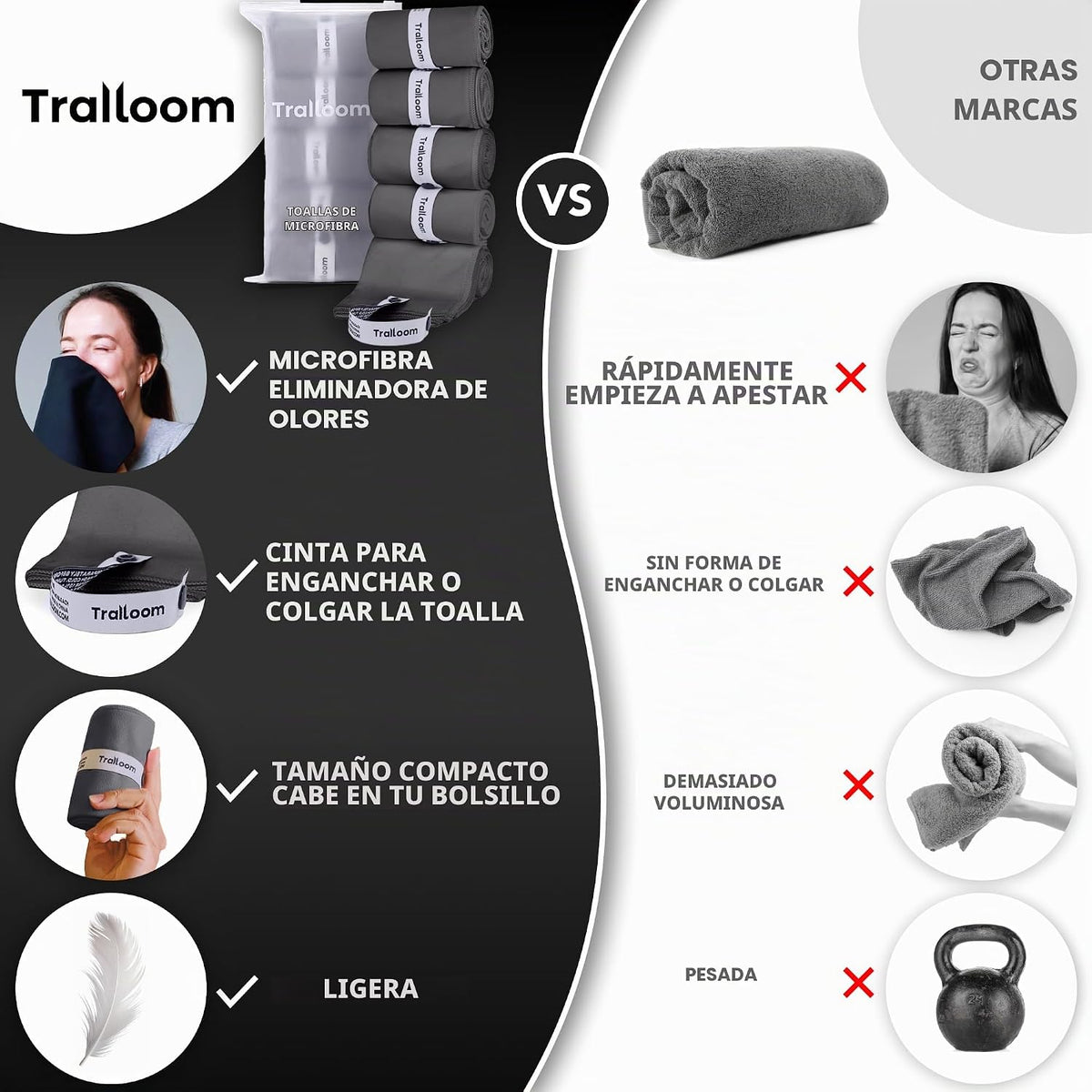 Trailoom Toallas de gimnasio de microfibra, de secado rápido, altam...