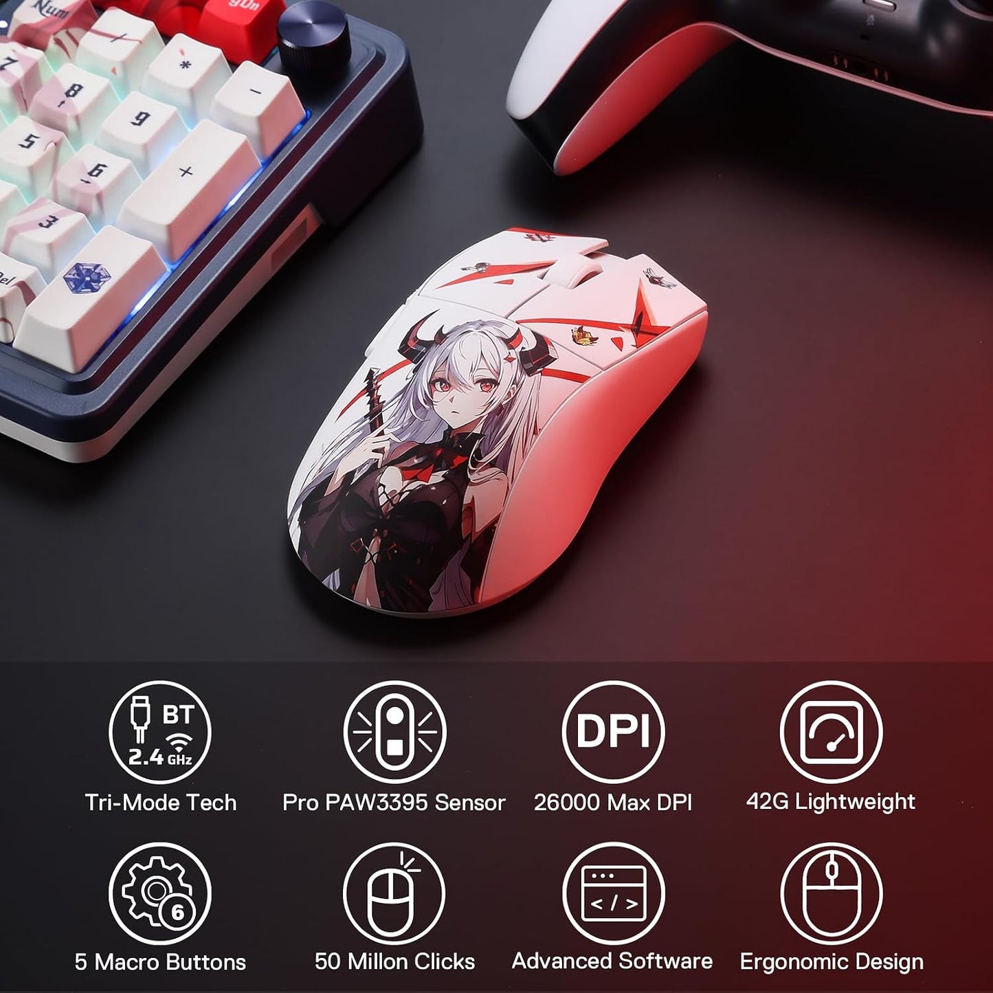 Redragon Eisa - Combo de teclado y mouse anime, K686 PRO SE de 98 t...