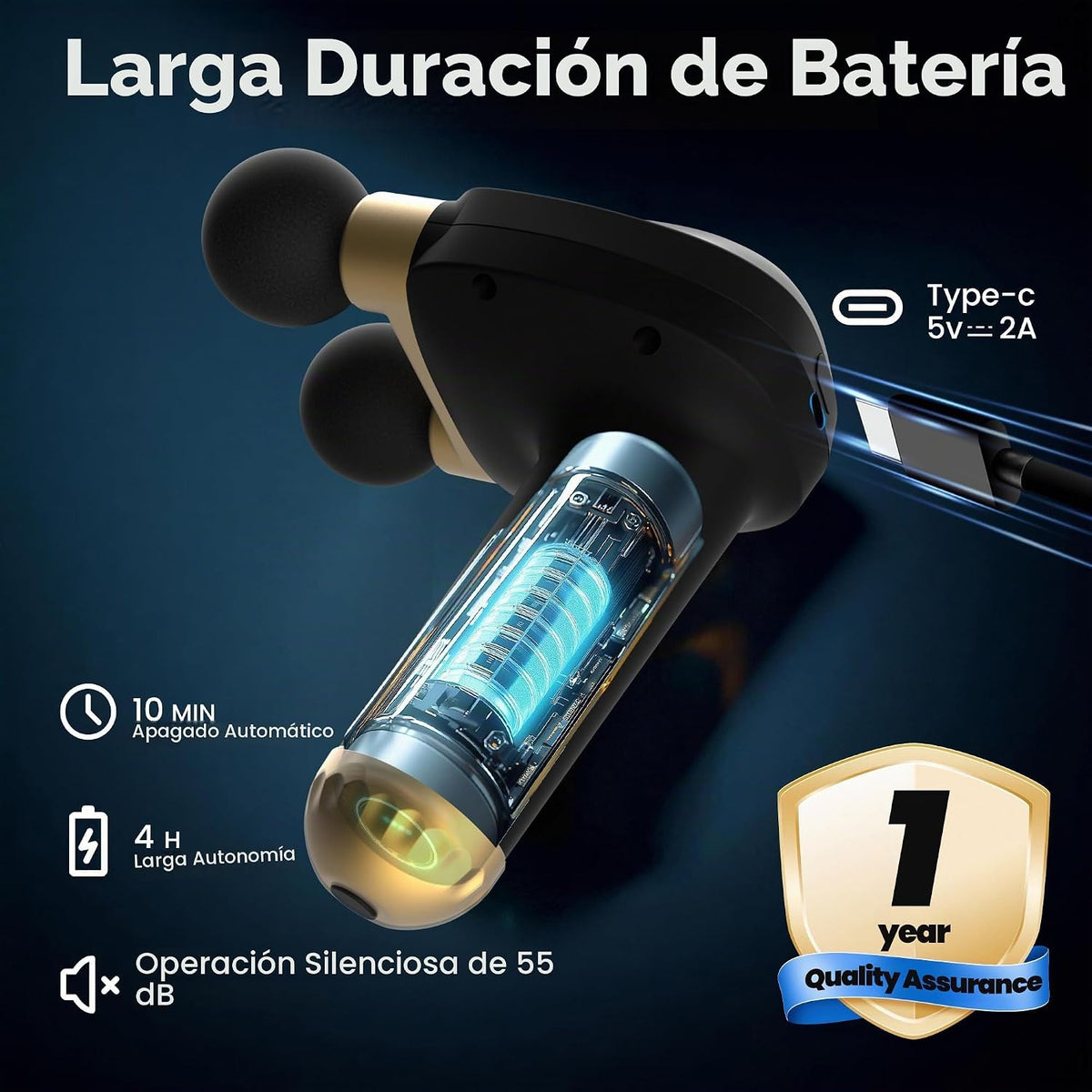Pistola de masaje 3 en 1 con mango largo desmontable, masajeador de...