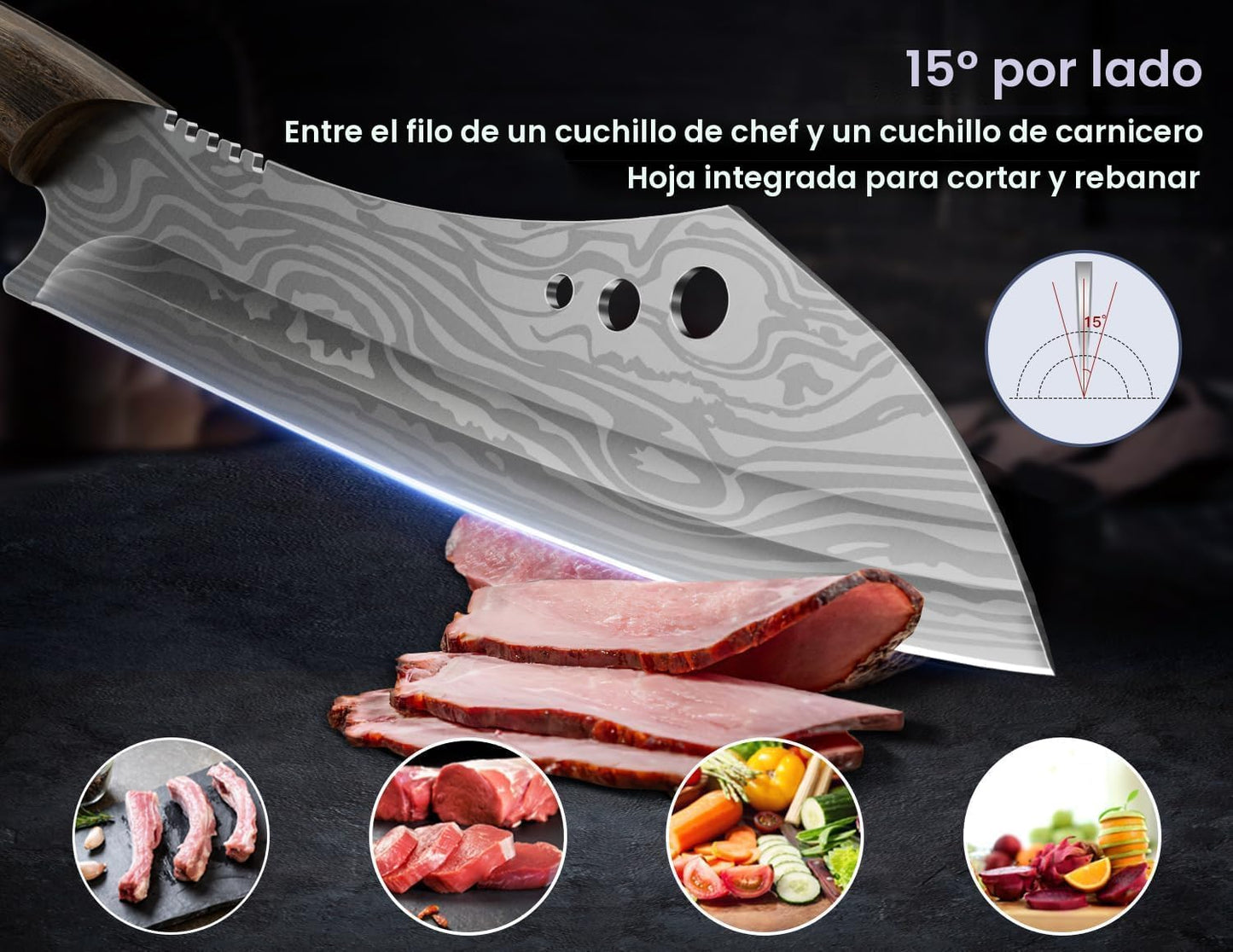 SYOKAMI - Juego de cuchillos de carnicero, 3 piezas de cuchillos de...