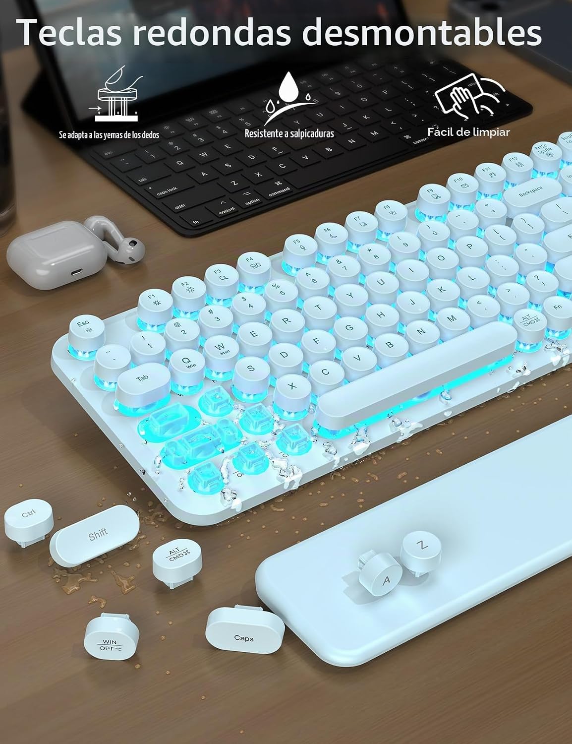 Teclado inalámbrico y mouse retroiluminados, teclado de máquina de...