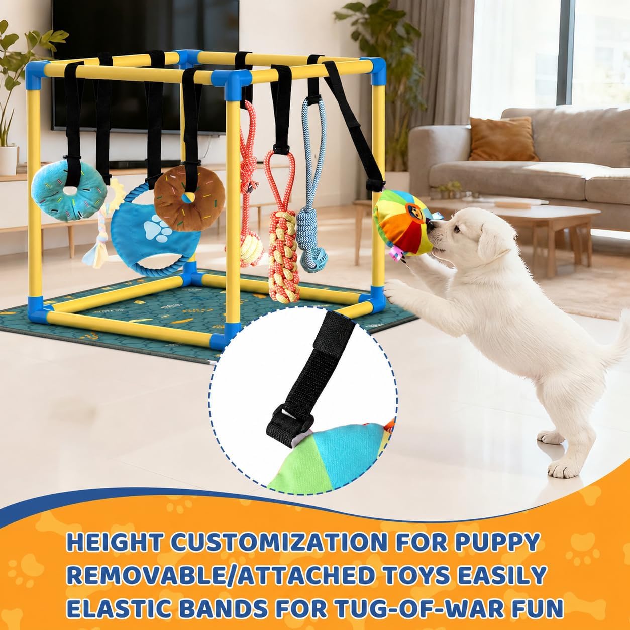 Gimnasio de juego para cachorros con almohadillas para orinar y 8 j...