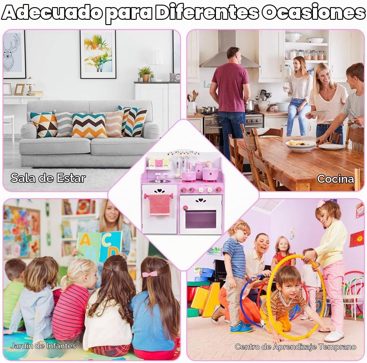 HONEY JOY Juego de Cocina Rosa para Niños, Cocina de Juego de Simul...