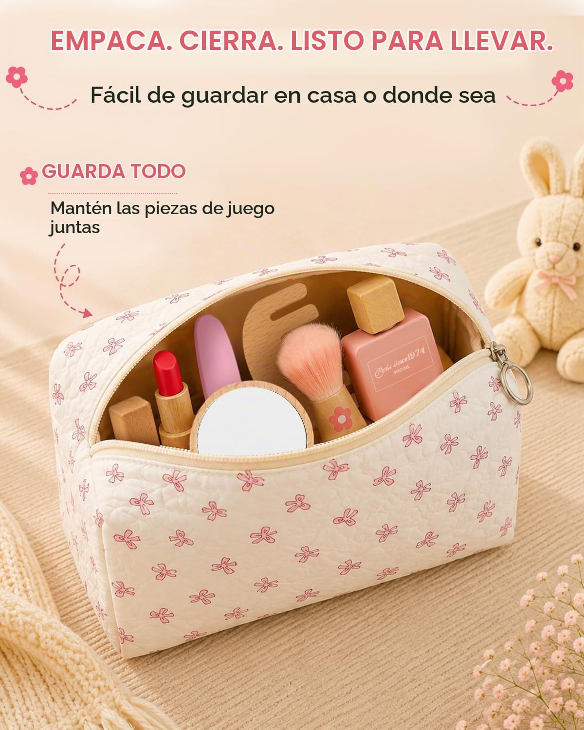 Kit de maquillaje de madera para niñas de 3 a 5 años, juego de maqu...