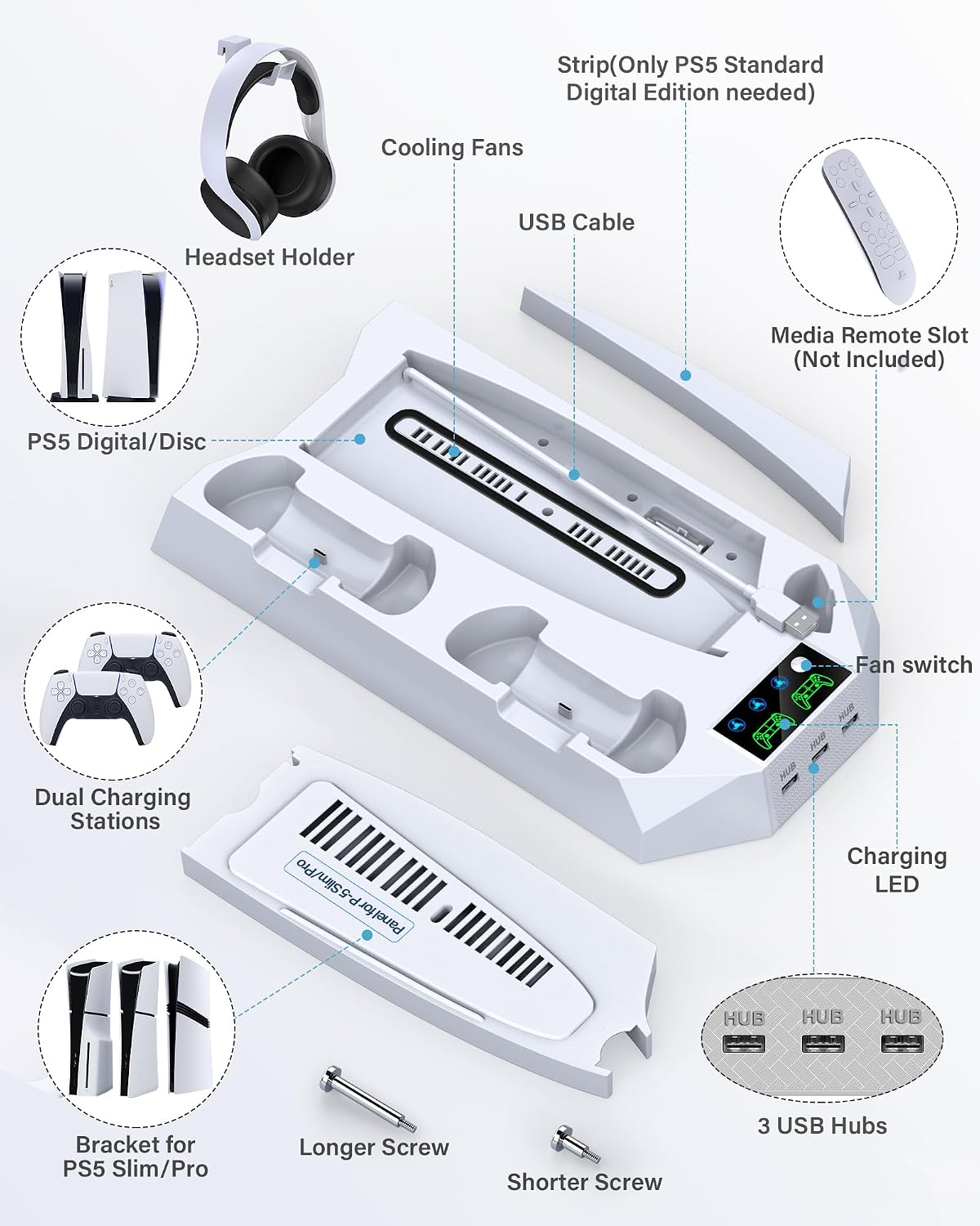 Soporte para PS5\/PS5 Slim\/PS5 Pro y estación de refrigeración con...