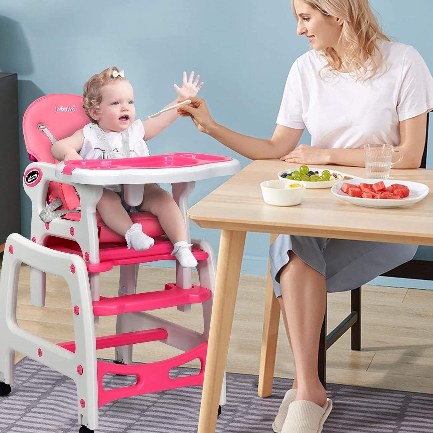 INFANS 5 en 1 Silla Alta para Bebé, Juego de Silla y Mesa Convertib...