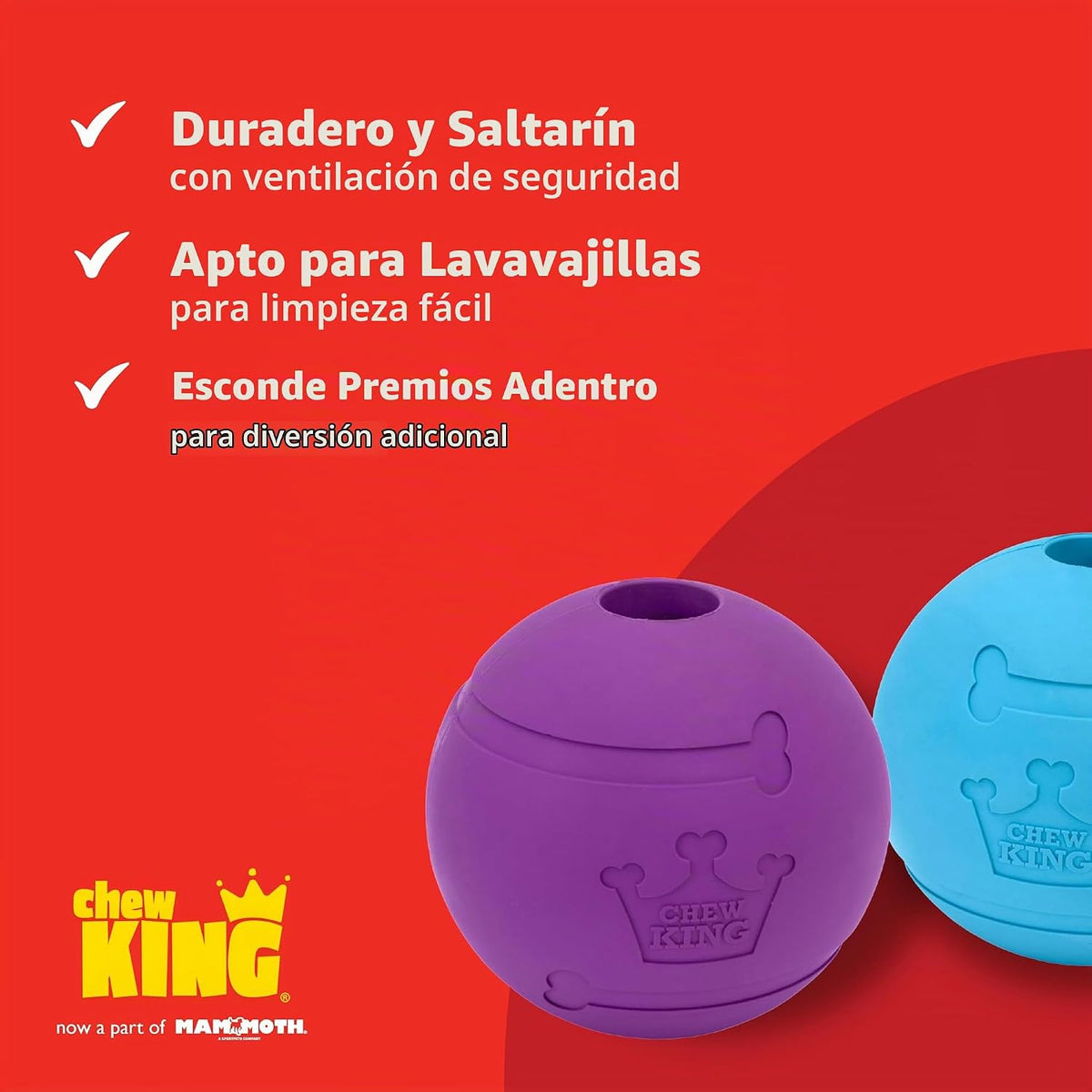 Chew King - Pelotas para lanzar y buscar, juguete de goma natural e...