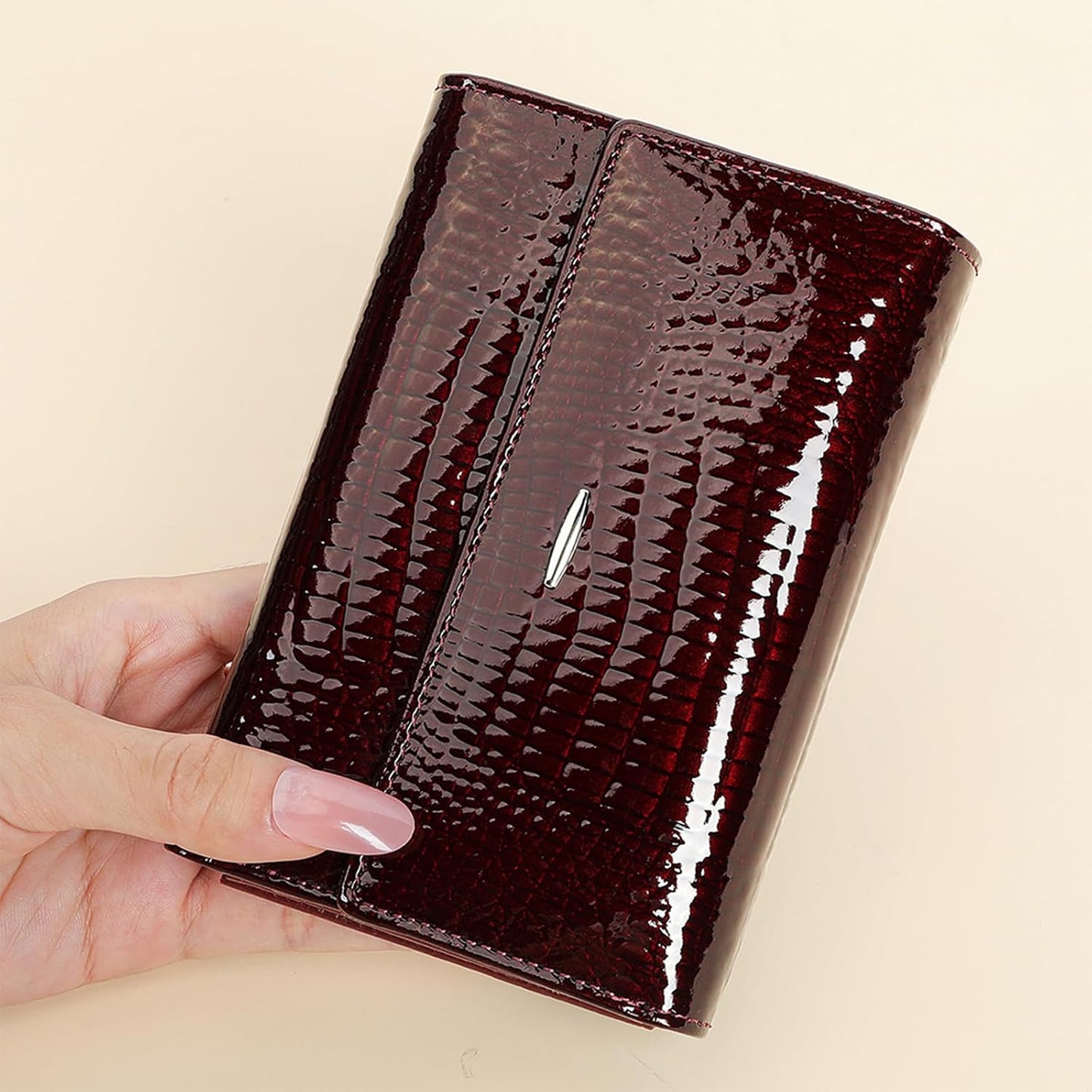 DAMAIKE Cartera de cuero encerado con aceite para mujer, cocodrilo...