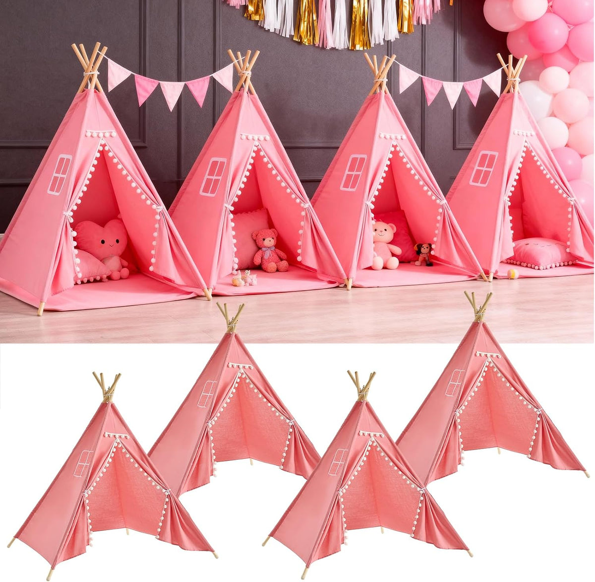 Paquete de 4 tiendas de campaña tipi para fiestas de pijamas infant...