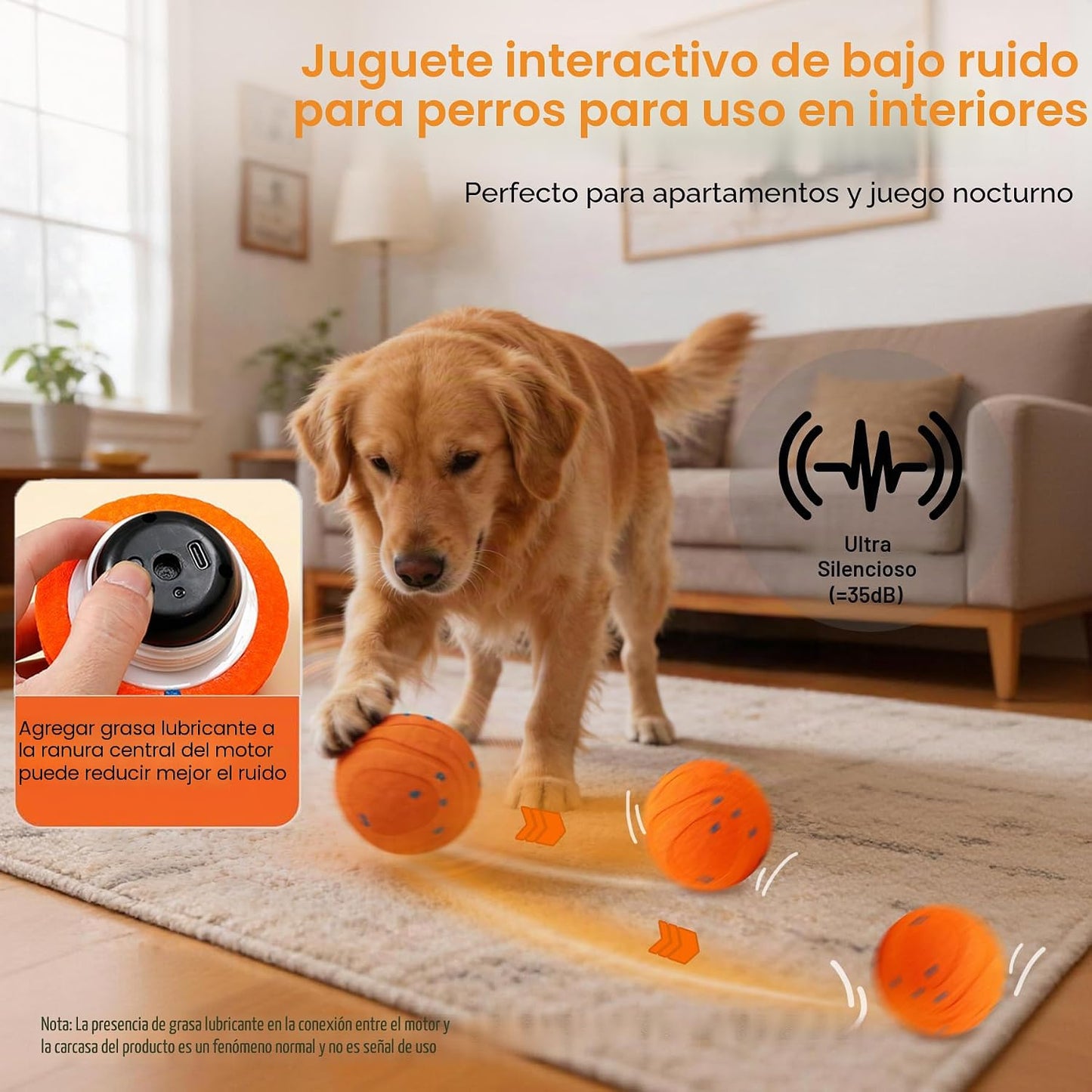 Pelota automática interactiva para perros, juguete de movimiento au...