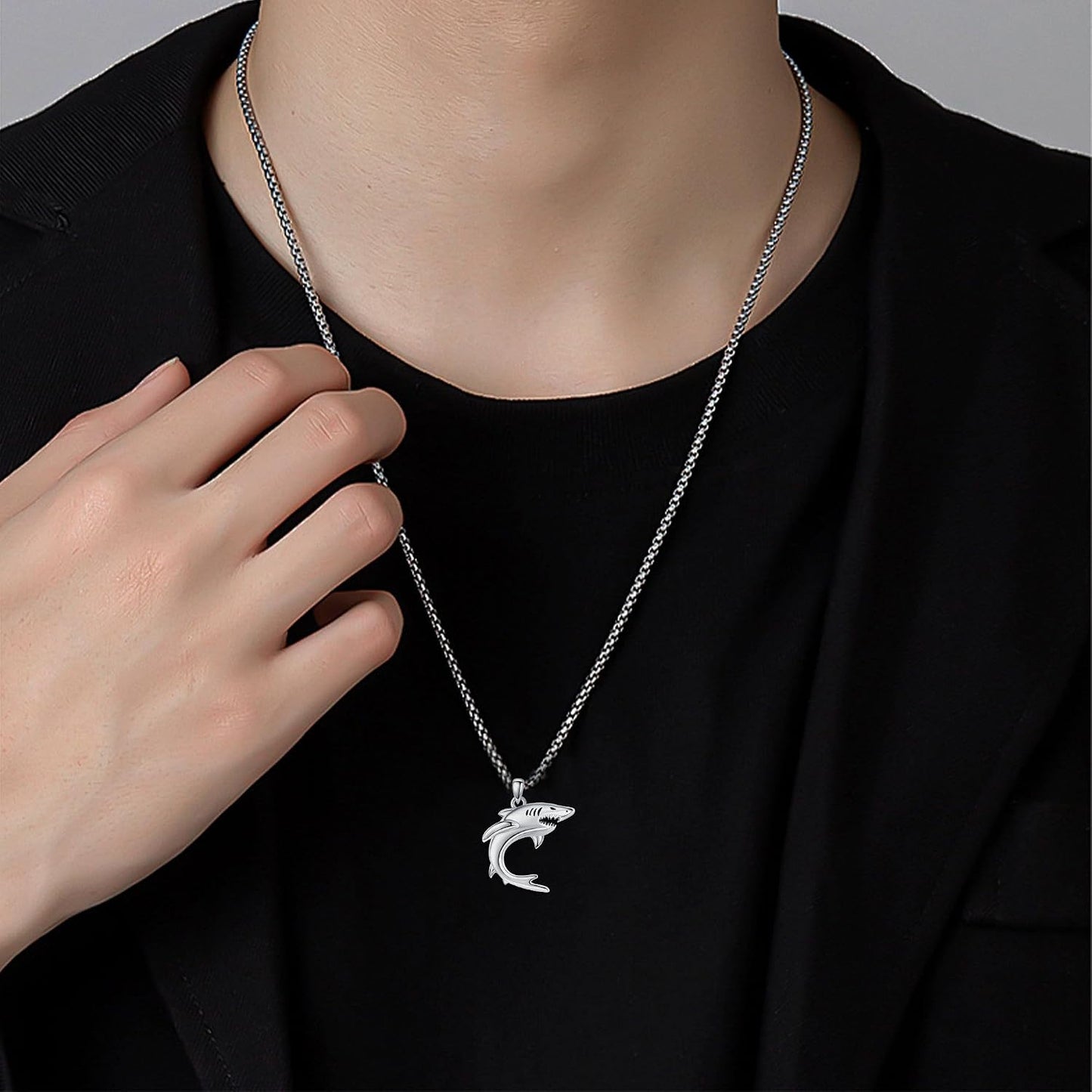 AXOMY Collar de plata de ley 925 con dije de tiburón oceánico, joye...