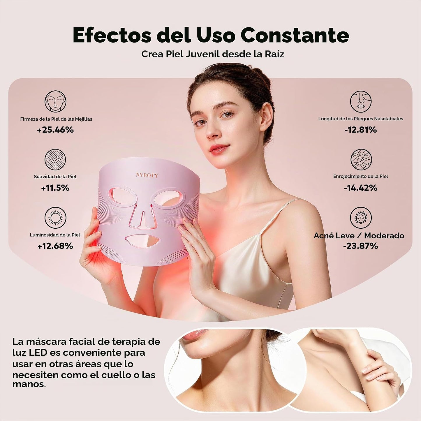 NVBOTY Terapia de luz con máscara facial LED, terapia de luz roja p...