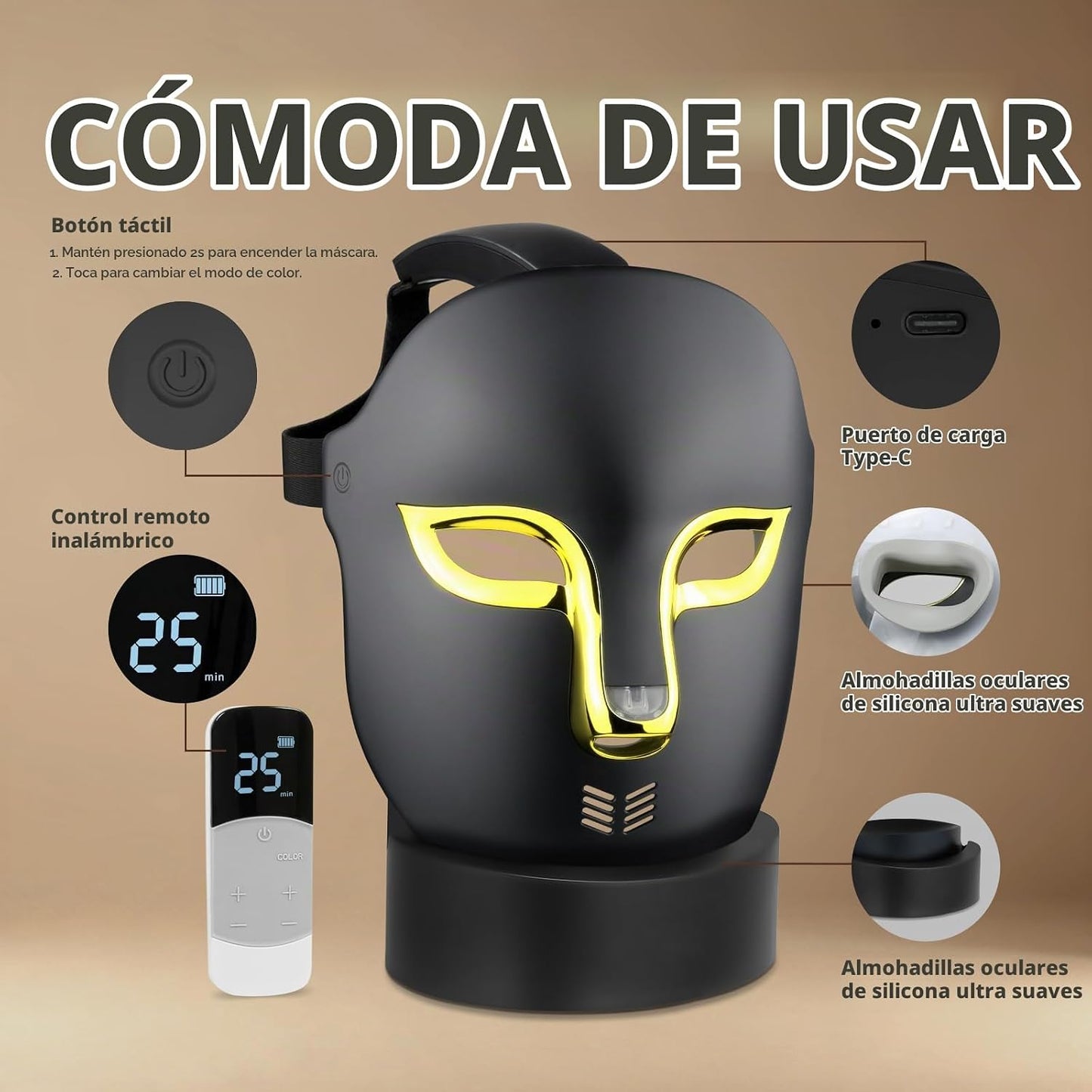 FSA - Máscara de terapia de luz roja para cara, 4 modos HSA LED, te...