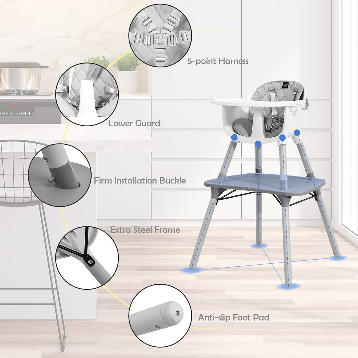HONEY JOY - Silla alta 6 en 1, silla alta convertible para bebés y...