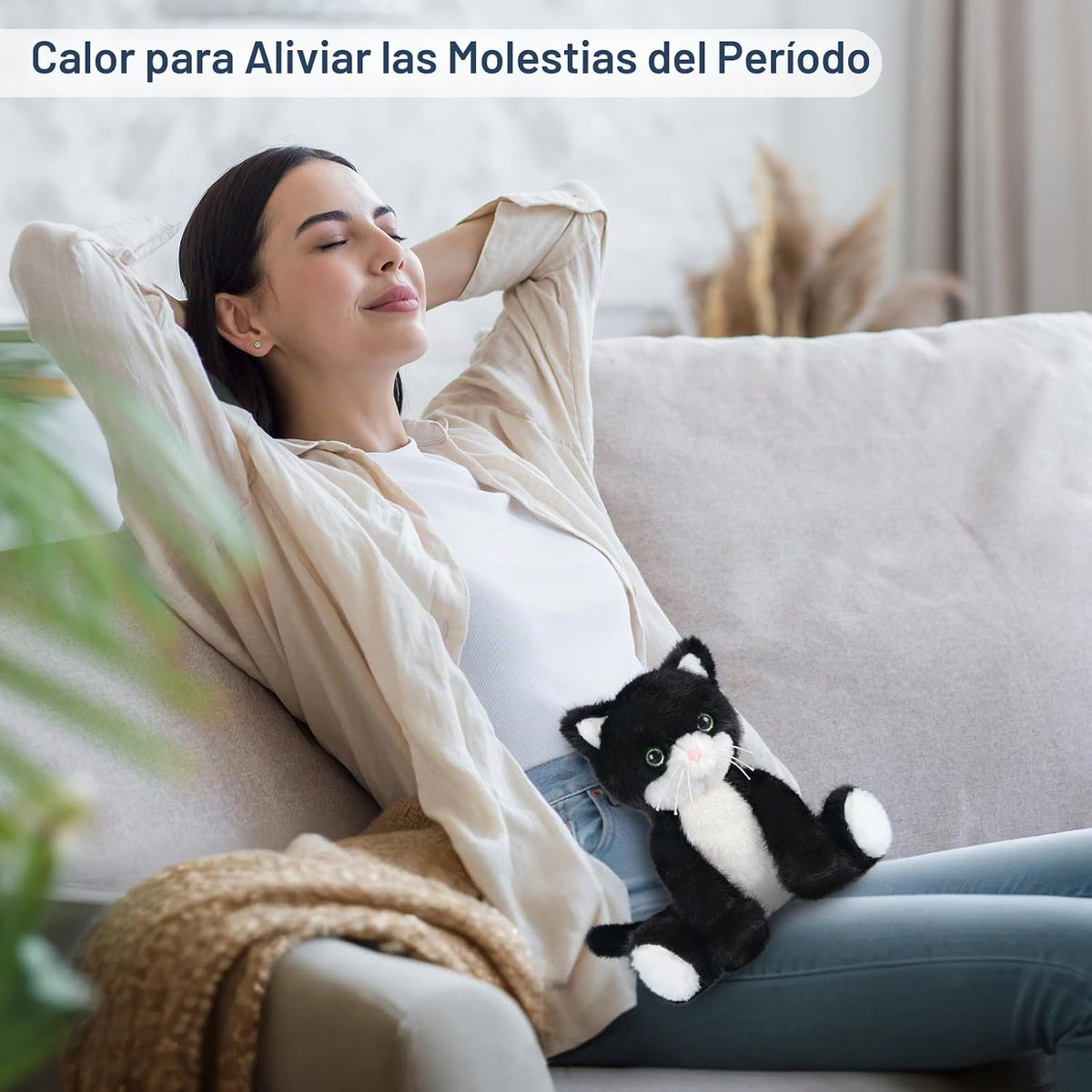 SuzziPals - Gato de peluche calentable y enfriable en blanco y negr...