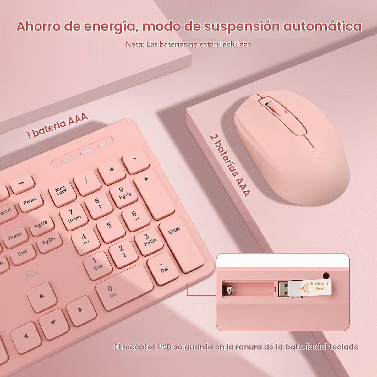Combo de teclado y mouse inalámbricos, teclado estándar Rii para PC...