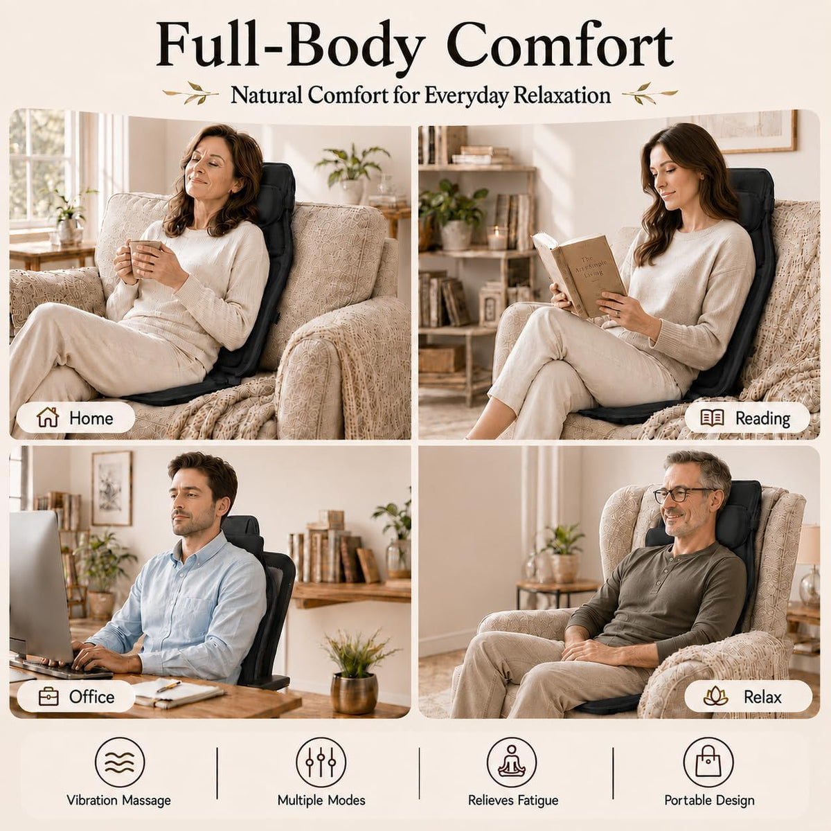 comrelax Masajeador de espalda vibratorio para silla con calor y re...