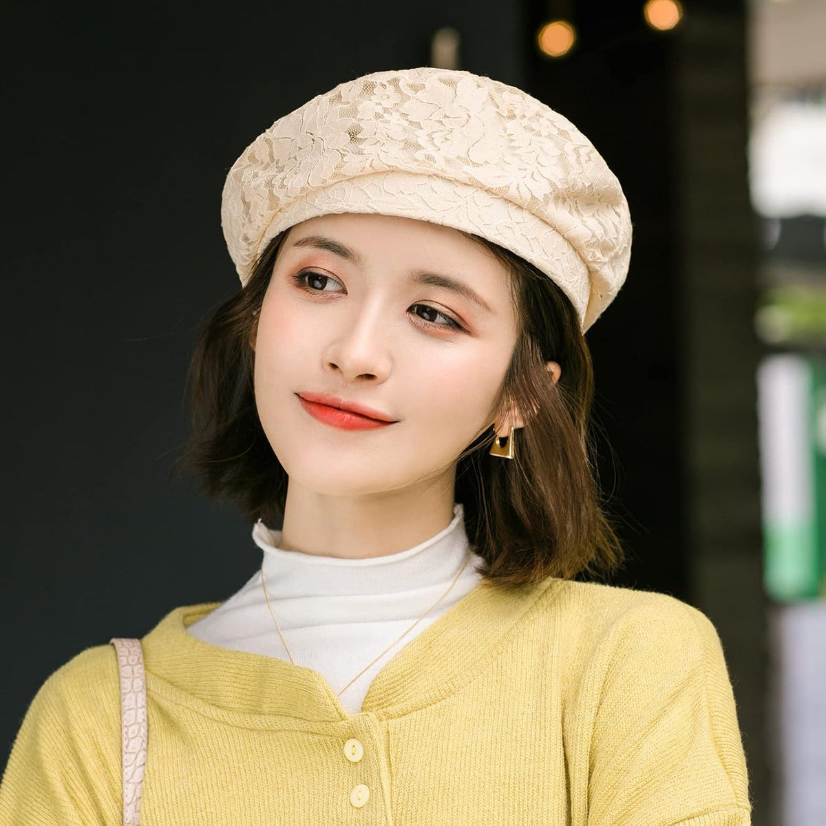 AICHUAN Boina de encaje elegante para mujer, boina de vestido franc...
