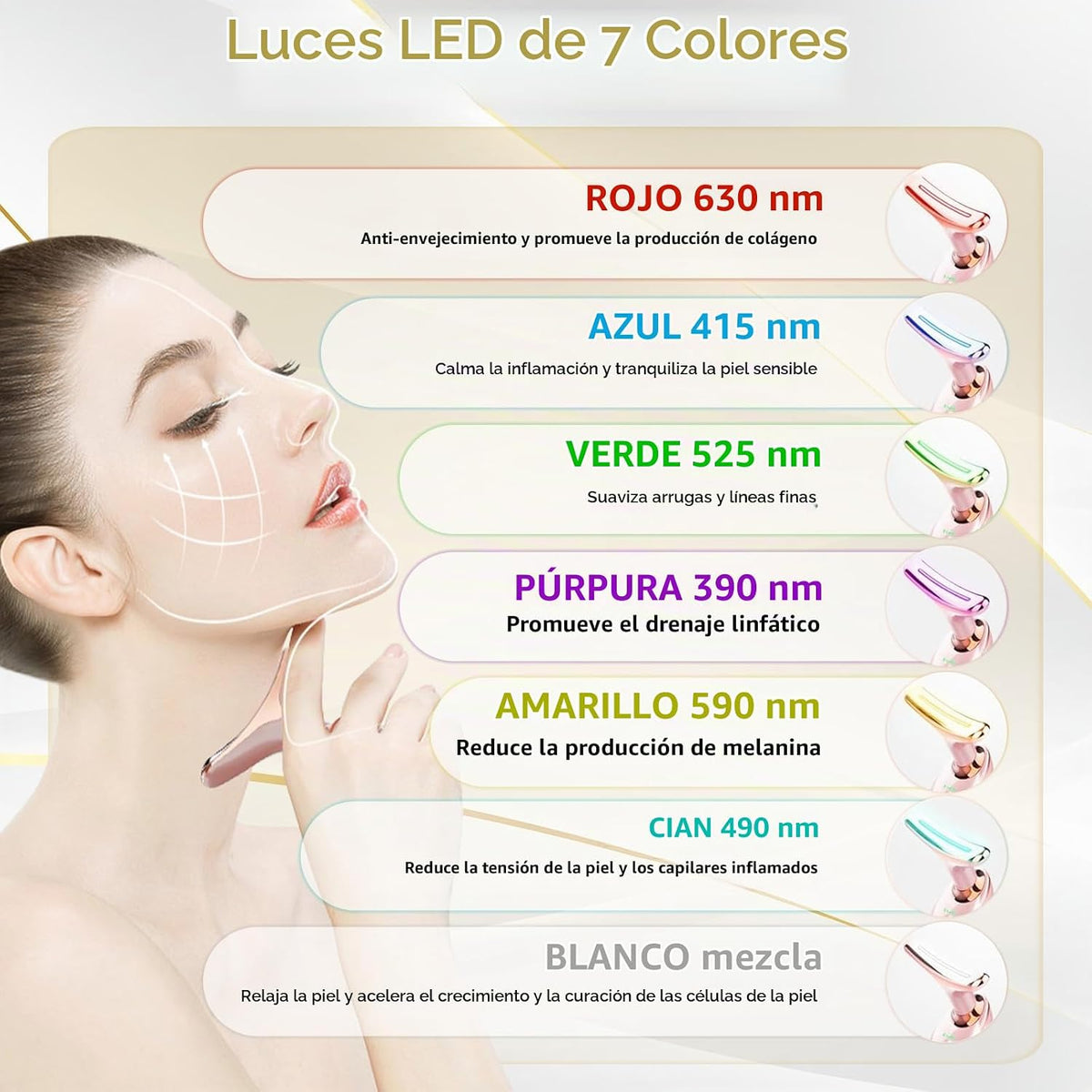 Dispositivo de terapia de luz facial, basado en LED de triple acció...