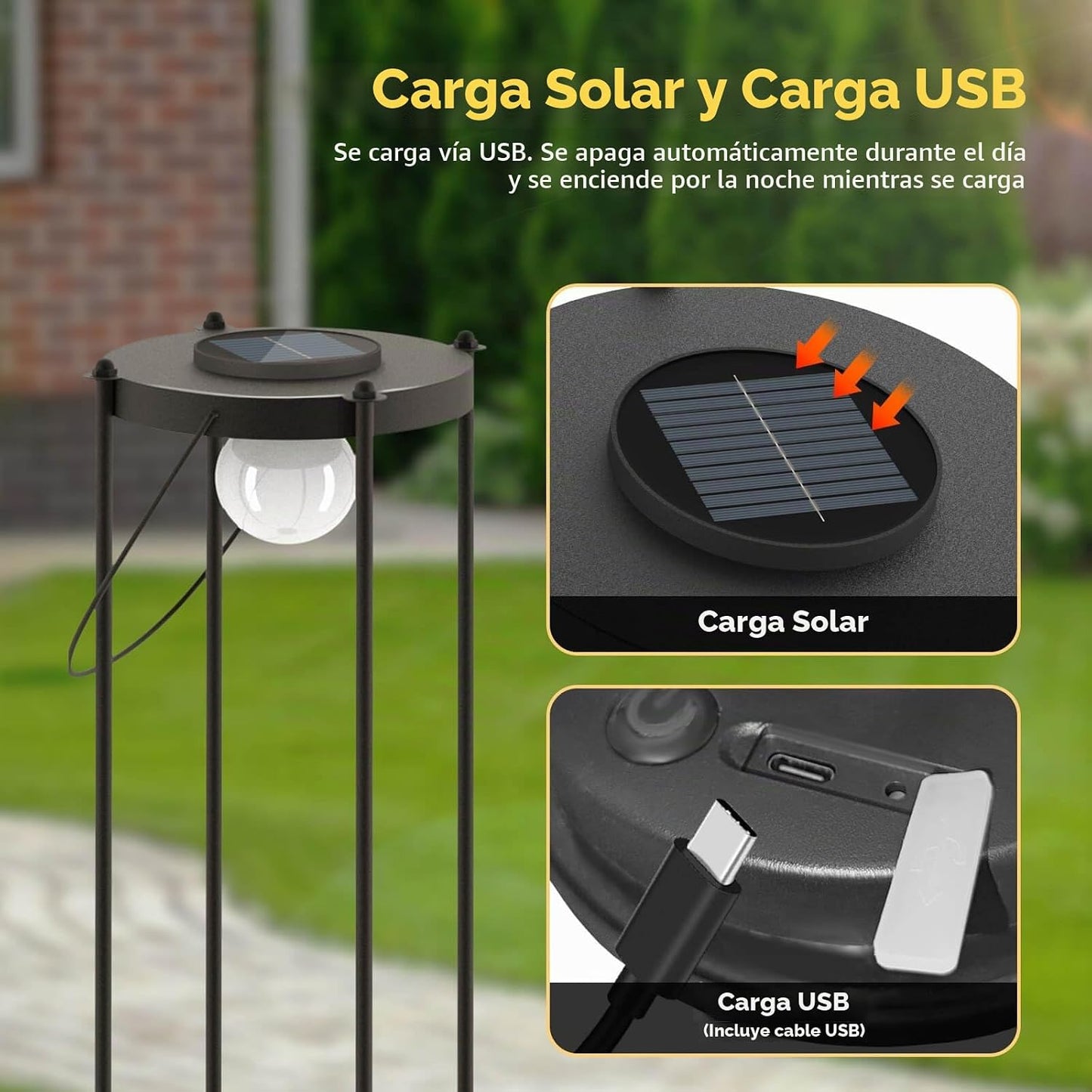Lapsnail Lámpara de pie solar para exteriores con soporte para plan...