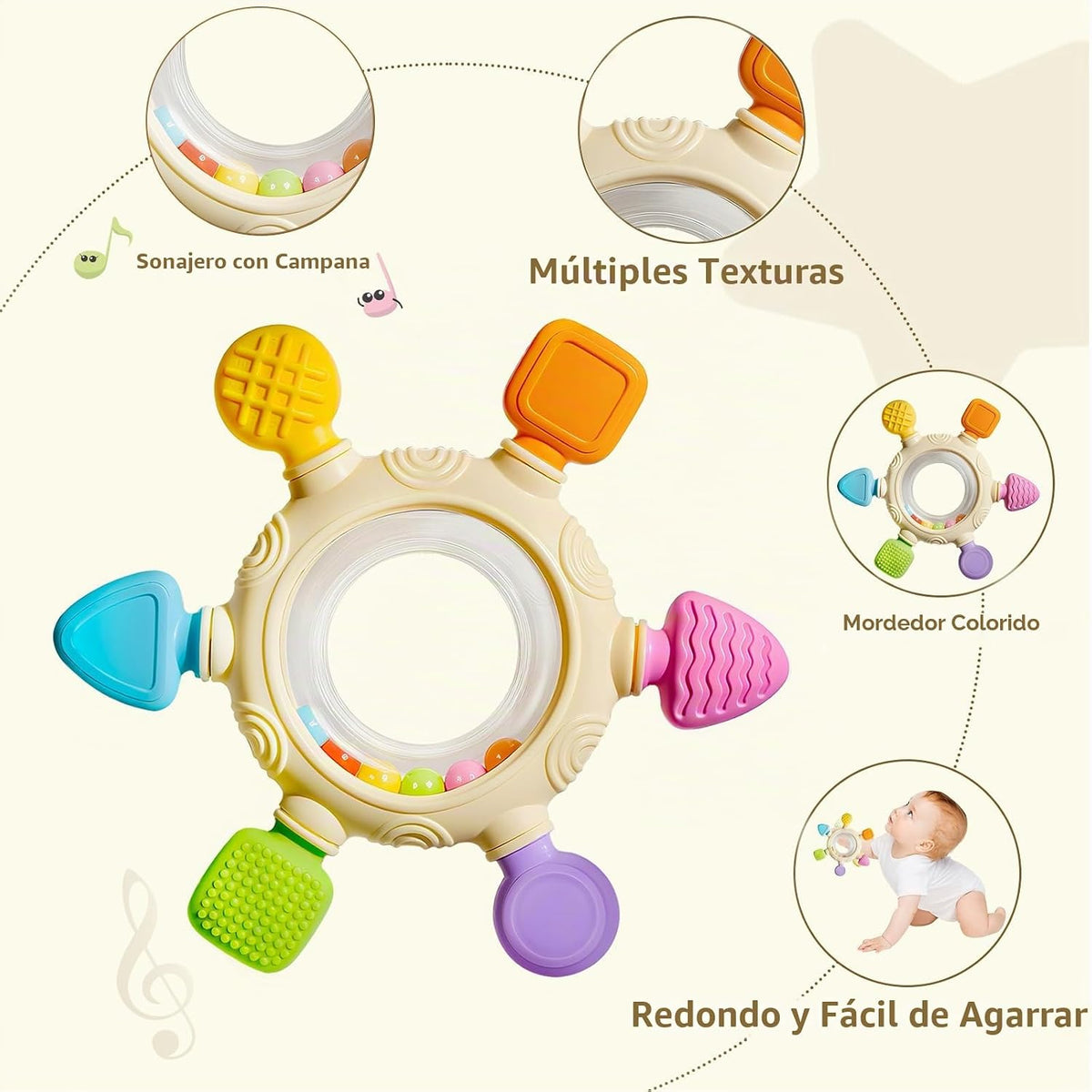 Hooku Mordedores de silicona para bebés de 6 a 12 meses, juguetes d...