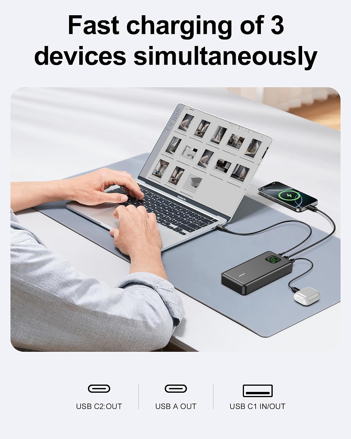 Banco de energía de 65W, cargador portátil USB C para laptop de 250...