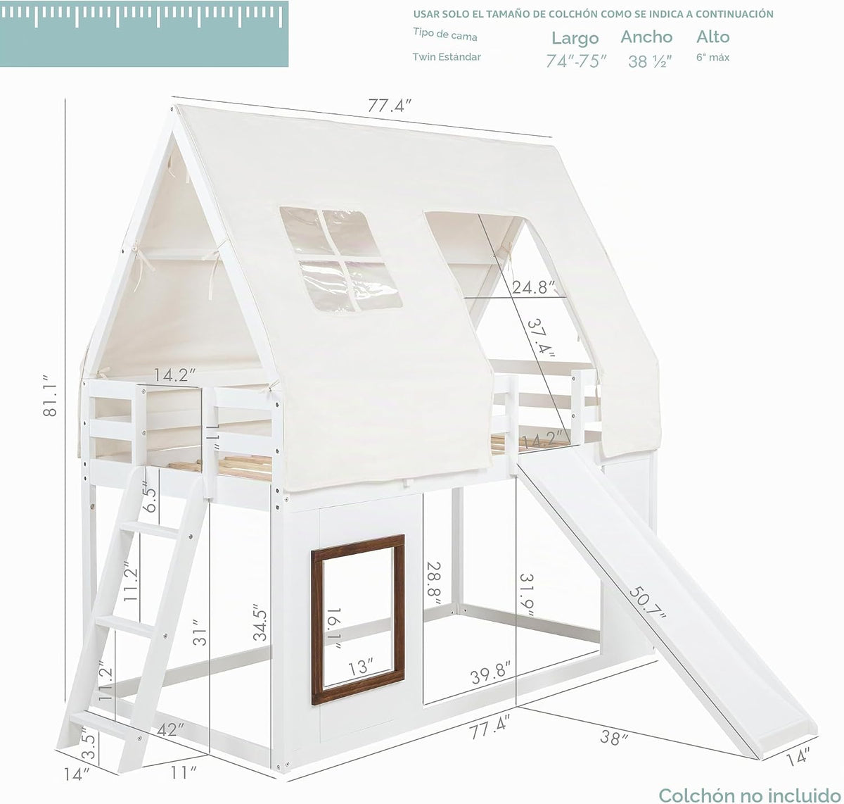 Spirich - Cama cucheta de madera individual sobre individual con to...