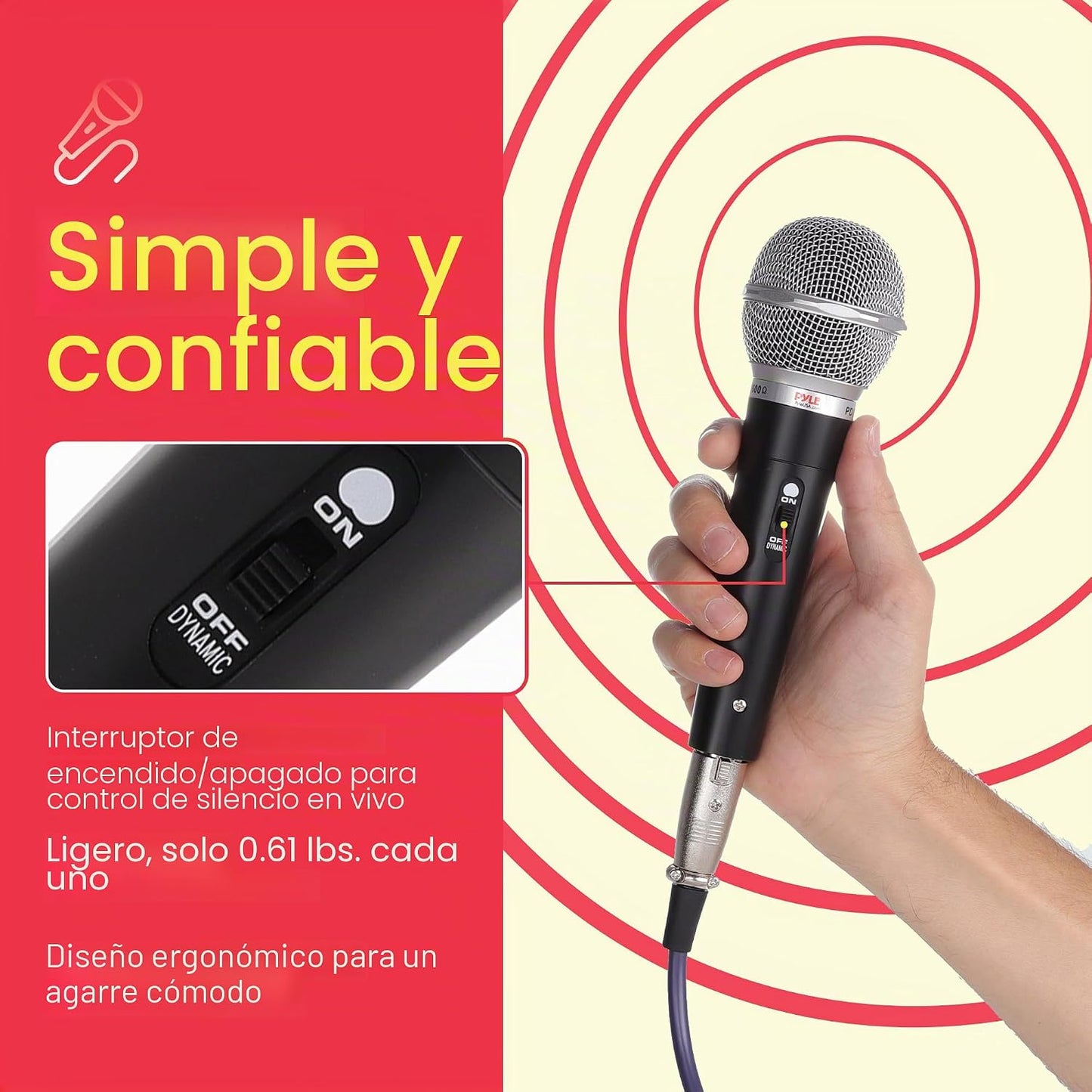 Pyle Kit de micrófono dinámico profesional de 3 piezas, micrófono c...