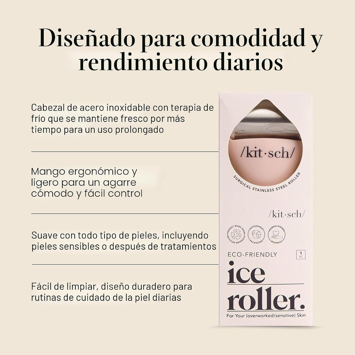 Kitsch Rodillo de hielo de acero inoxidable para cara, esencial par...