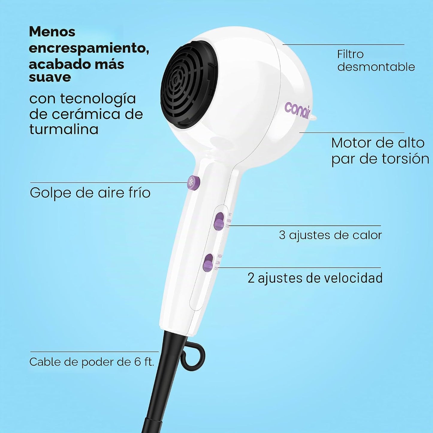 Conair Cake Pop - Secador de pelo con accesorios difusores y concen...