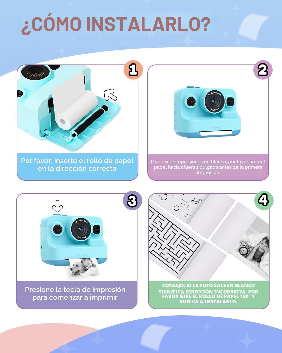Dylanto Cámara de niños con impresión instantánea, cámaras instantá...