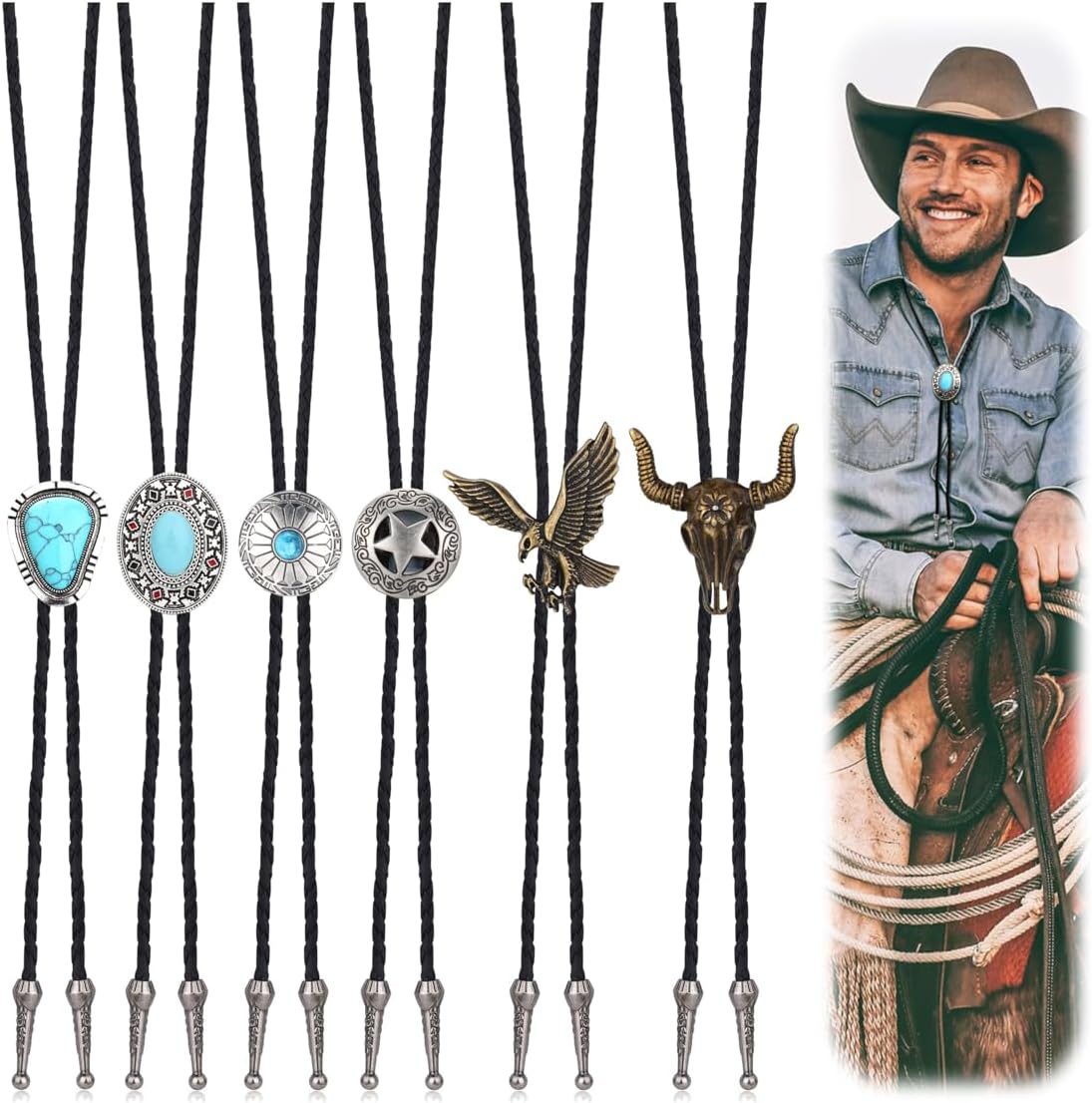 Subiceto Corbata de bolo para hombre, collar de vaquero occidental...