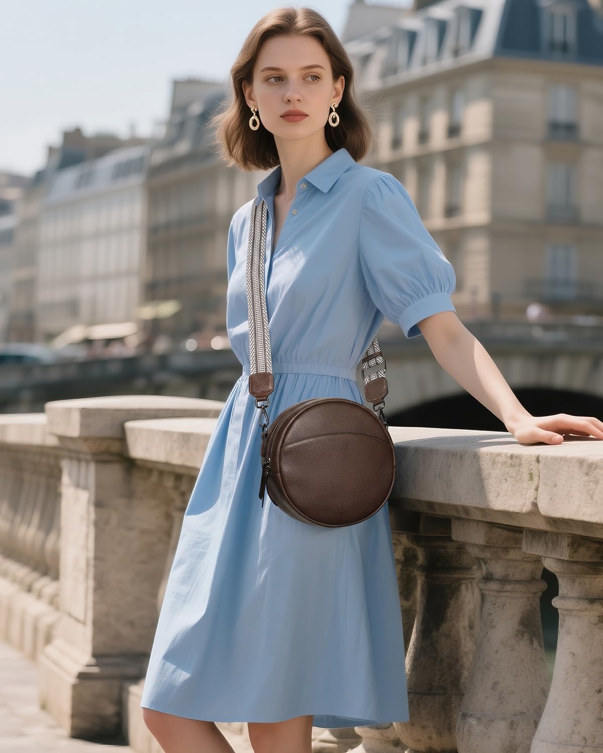 COOLCY Bolsos cruzados de cuero, bolso de hombro circular, bolso re...