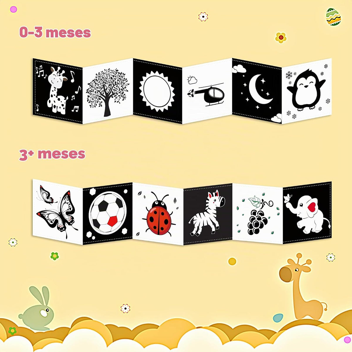 Juguetes para recién nacidos de alto contraste en blanco y negro, t...
