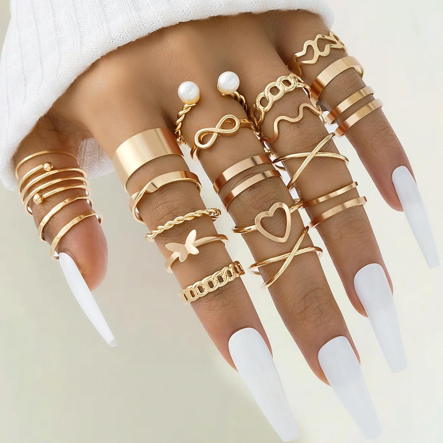 FAXHION Juego de 25 anillos apilables de oro para mujer, anillo de...