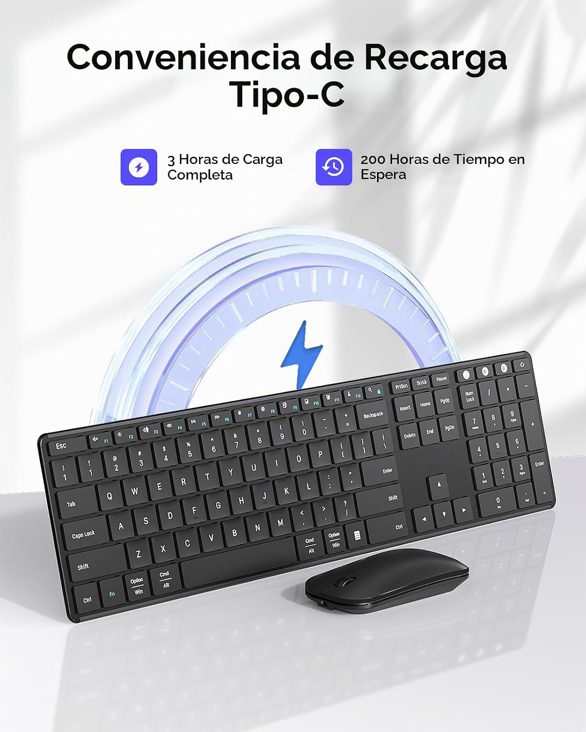 Seenda Combo de teclado y ratón Bluetooth inalámbrico, SKM64-3 reca...