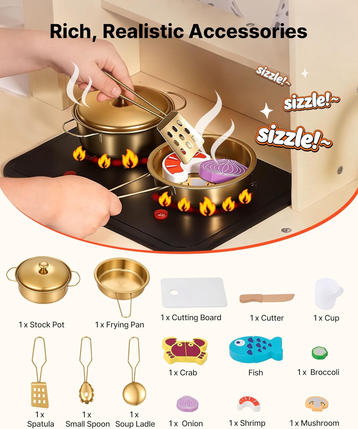 VEVOR Juego de cocina para niños, de madera, juego de cocina para n...