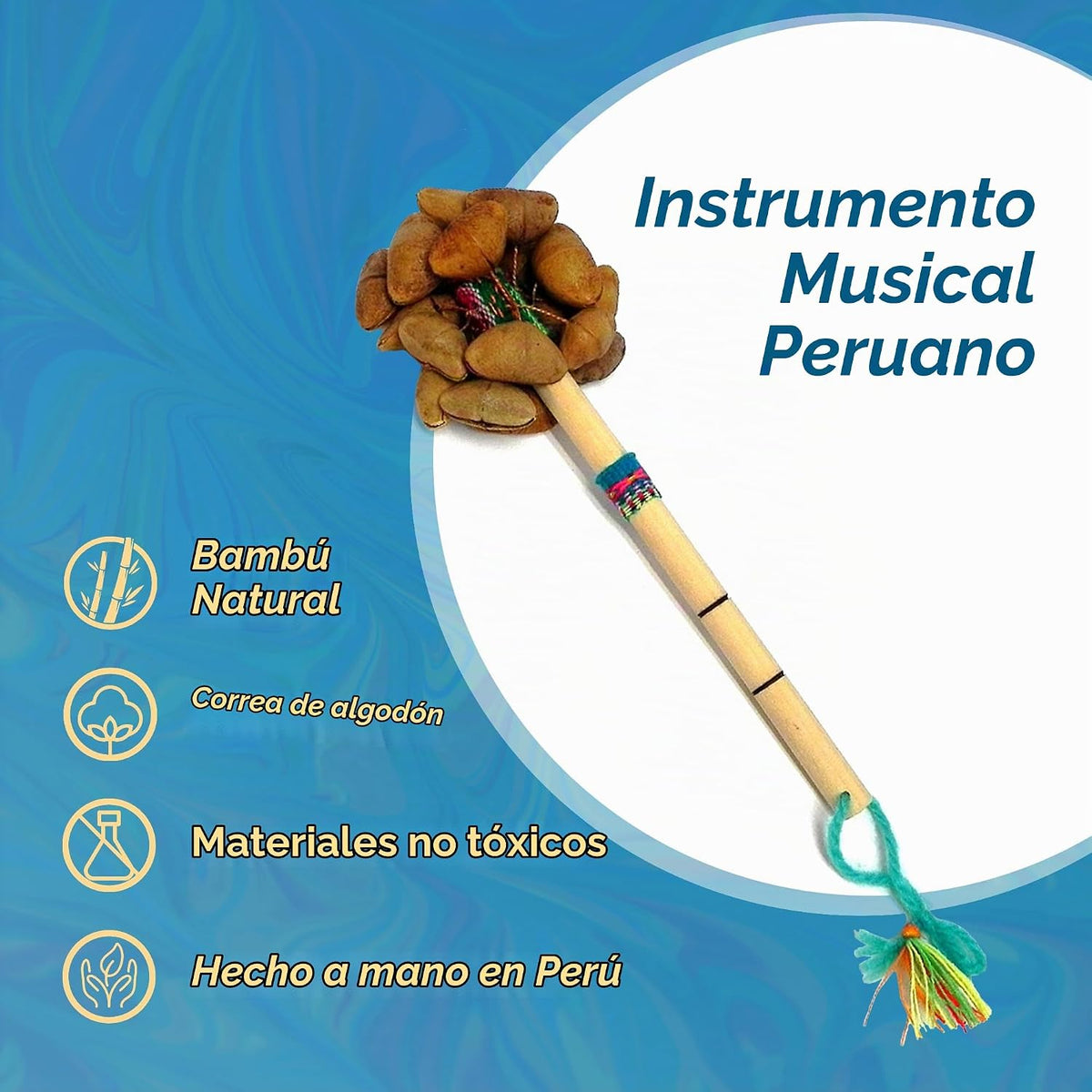 Cacao Natural Semilla Vaina Cáscara Nuez Shaker Mango Madera Bambú...