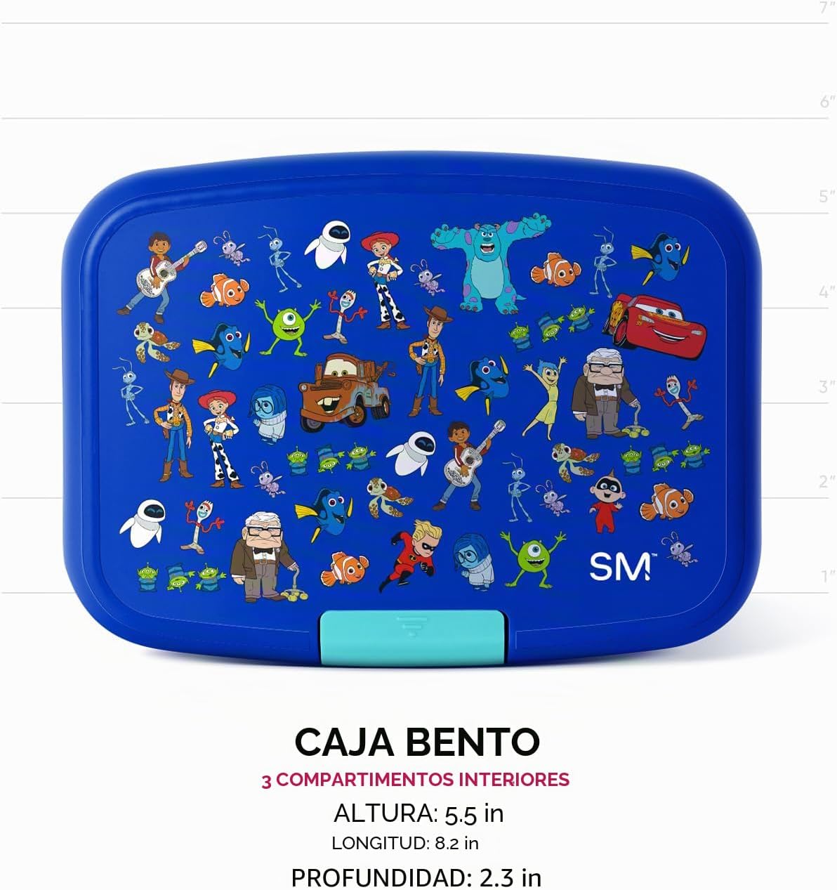 Caja bento infantil Simple Modern Disney Pixar, lonchera | 3 compar...