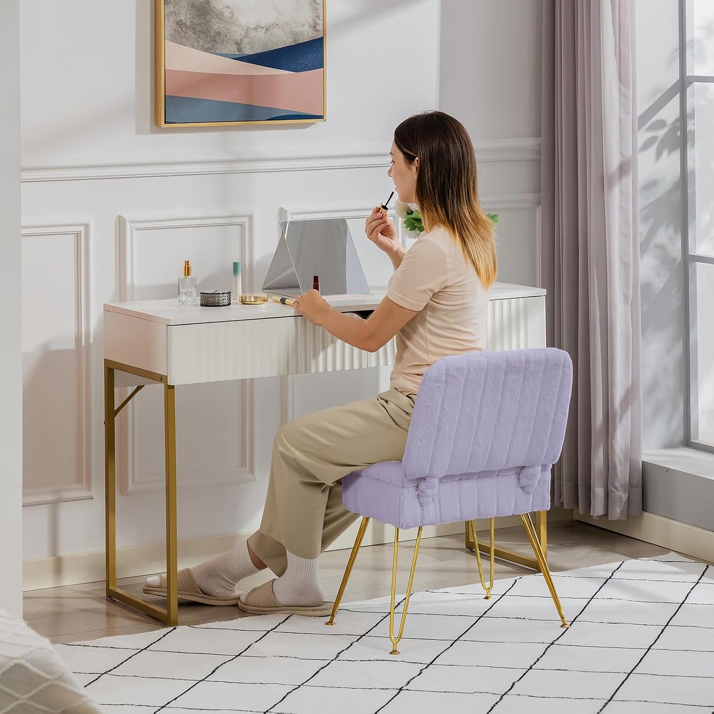 Manyday Silla de tocador con almacenamiento, cómoda otomana con res...