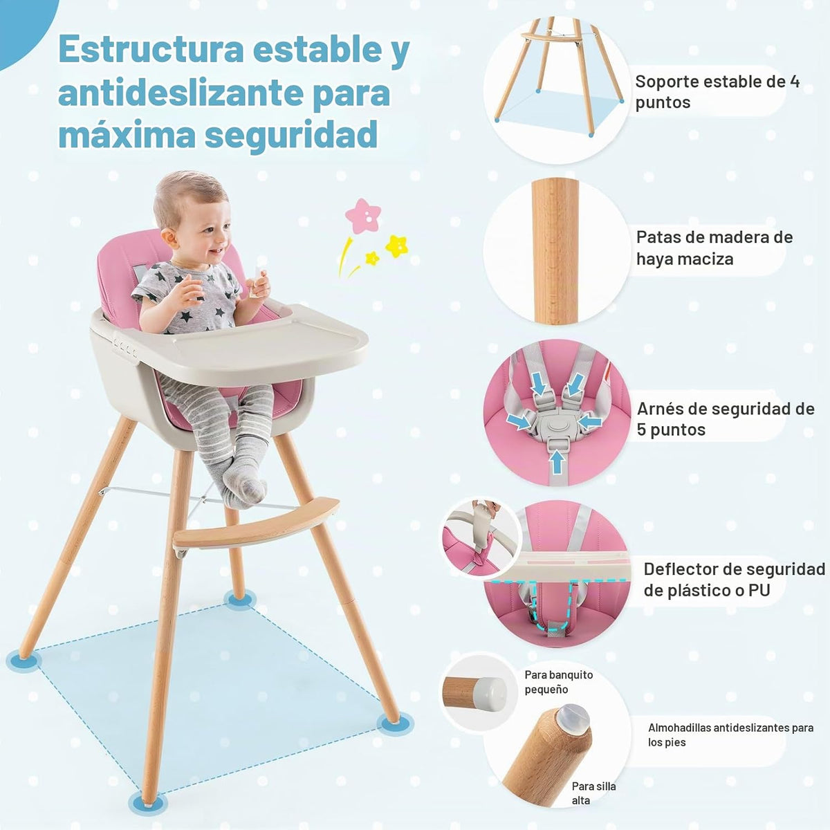 HONEY JOY Silla alta para bebé, silla alta 6 en 1 de madera Eat &am...