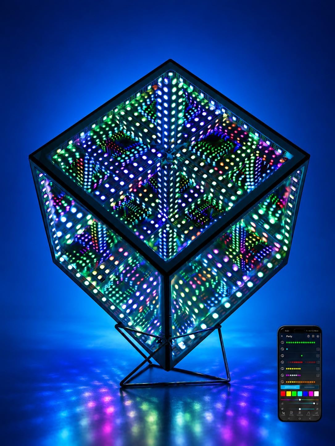 Heepulor Infinity Mirror Hyper Cube - Lámpara de mesa, luz de humor...