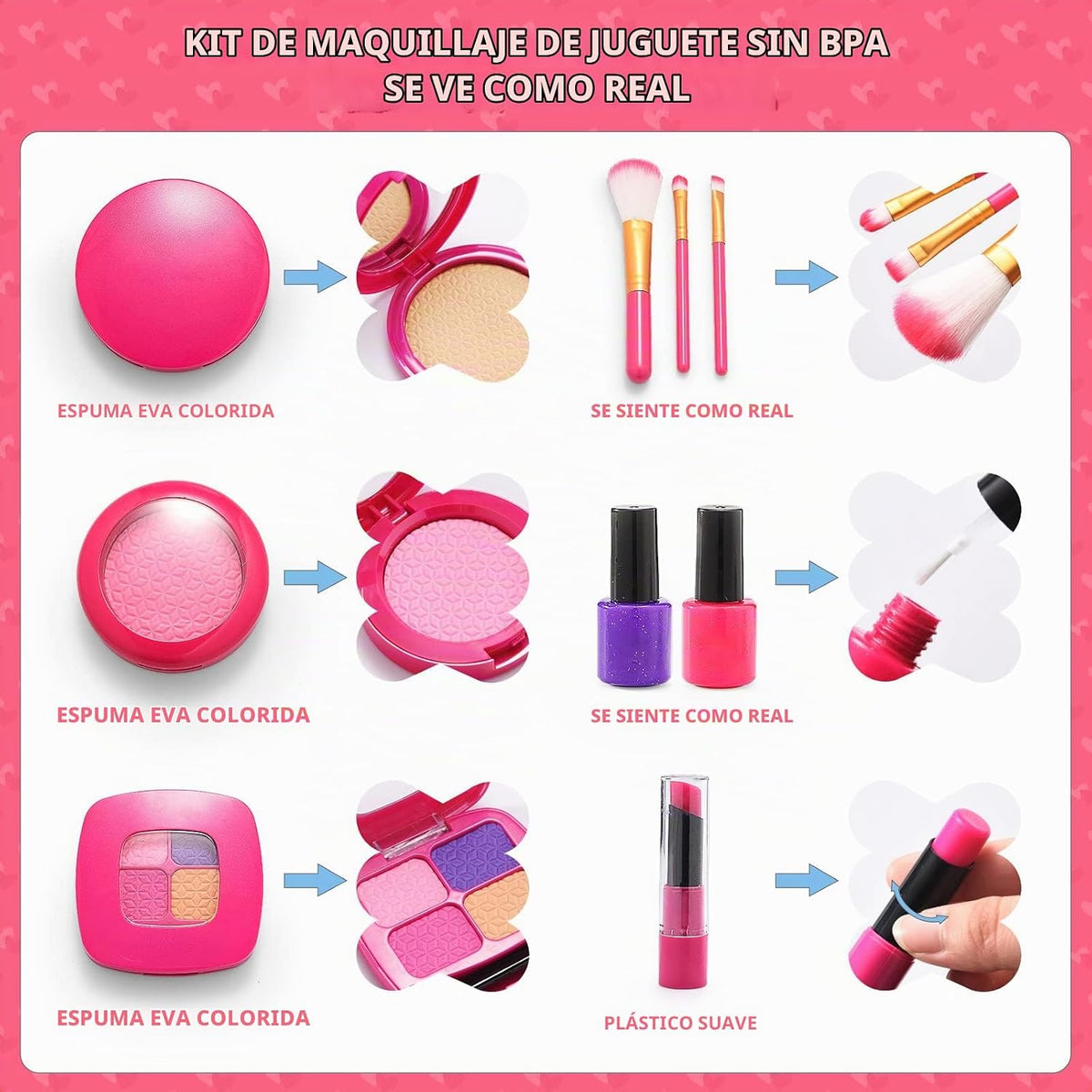 Bolsa para niñas pequeñas, kits de maquillaje para niñas de 4 a 5 a...